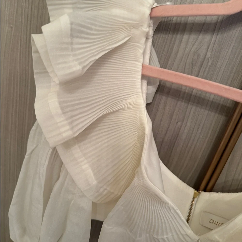 Zimmermann Cream Ruffle Crop Top